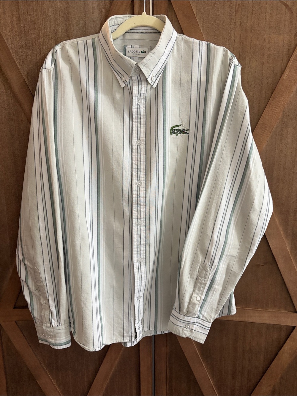 LACOSTE Men's Striped Button Down Shirt Long Sleeve Embroidered Crocodile SZ XXL